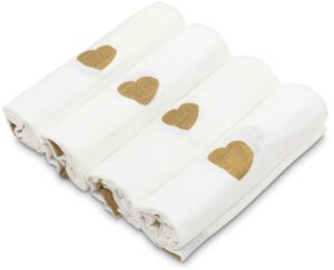 LUX muslin squares, golden hearts, set of 4