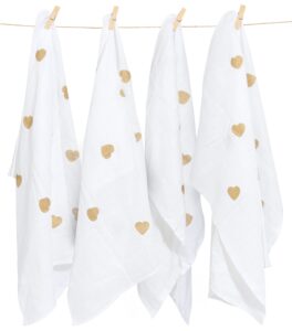 LUX muslin squares, golden hearts, set of 4