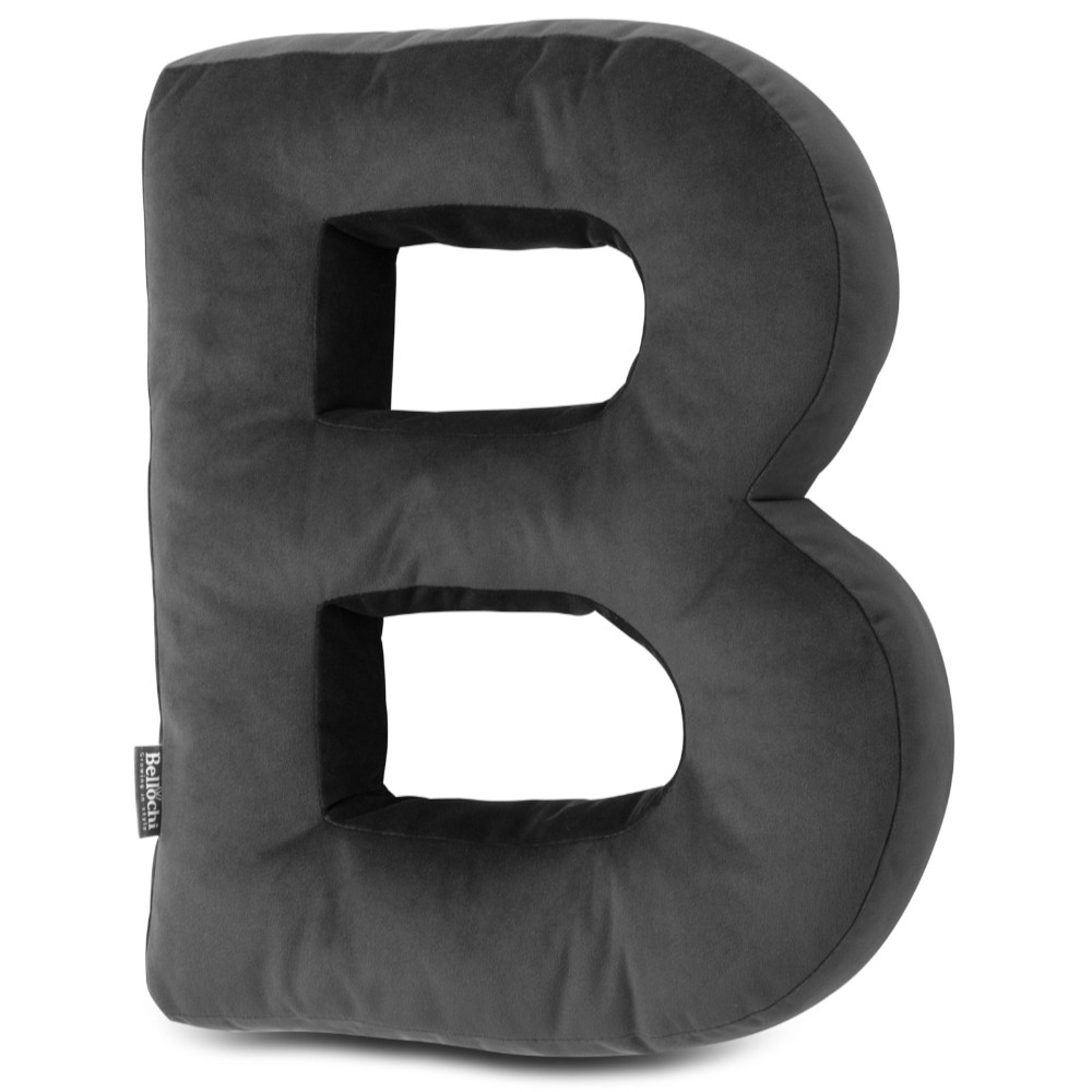 Decorative velvet letter pillow B shaped dark grey