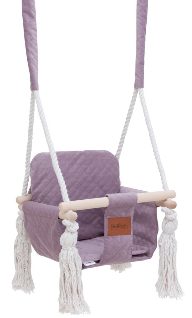 Baby swing velvet, wooden swing for children pink