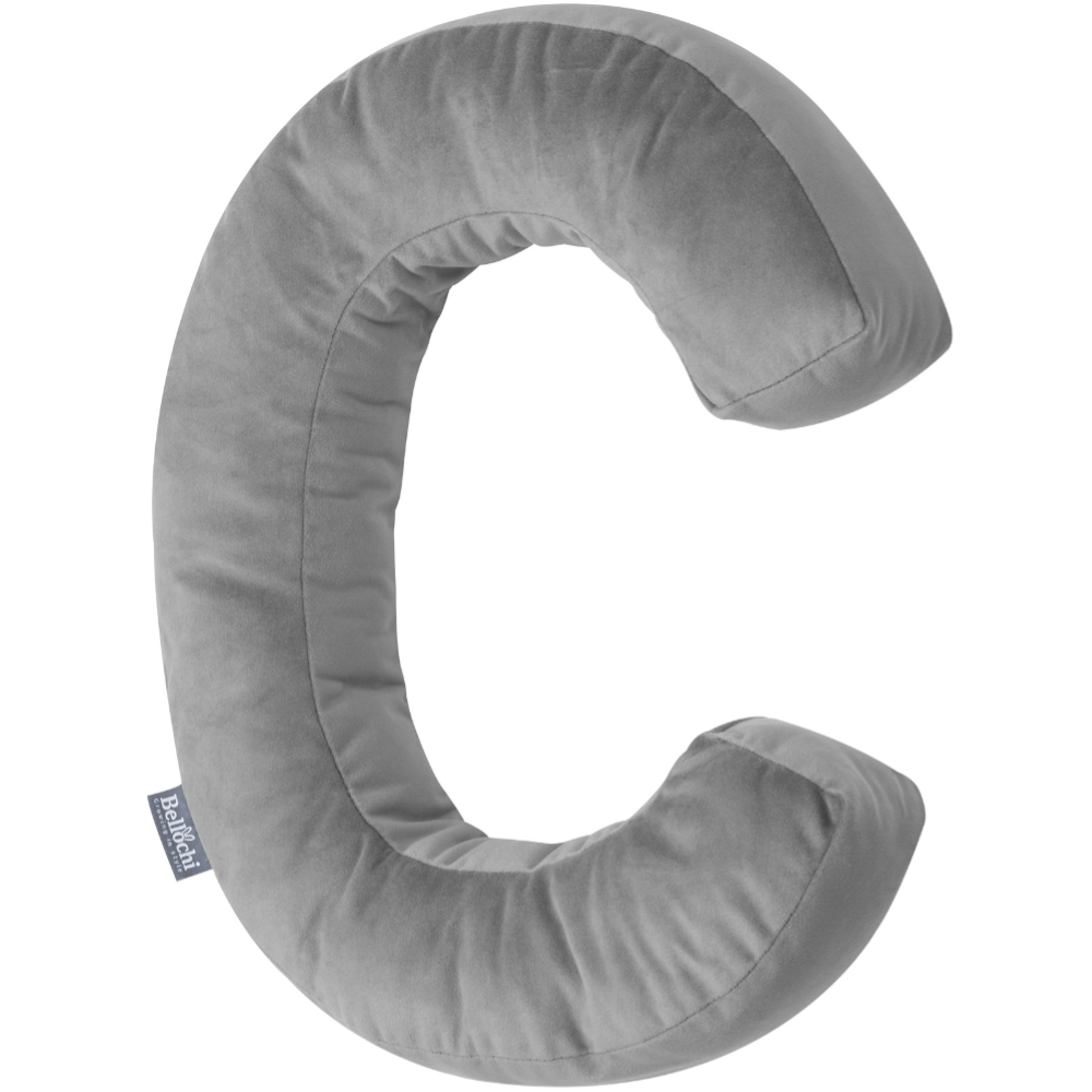 Decorative velvet letter pillow C shaped dark grey