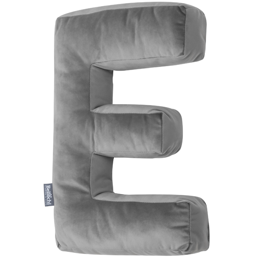 Decorative velvet letter pillow E shaped dark grey