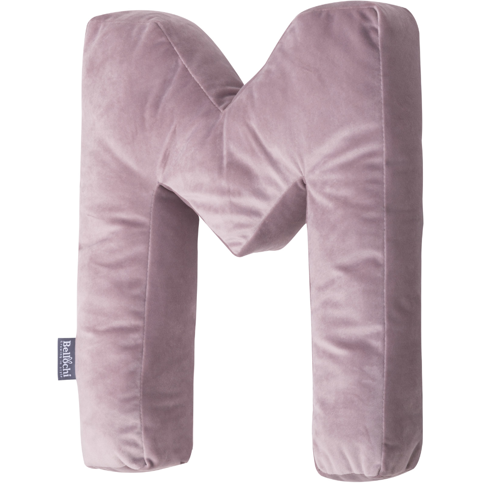 Decorative velvet letter pillow M shaped puder pink