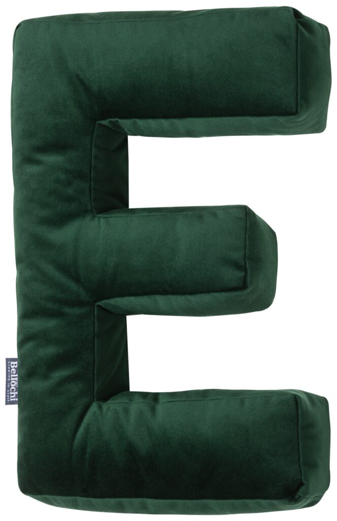 Decorative pillow in the shape of a letter 'E', green