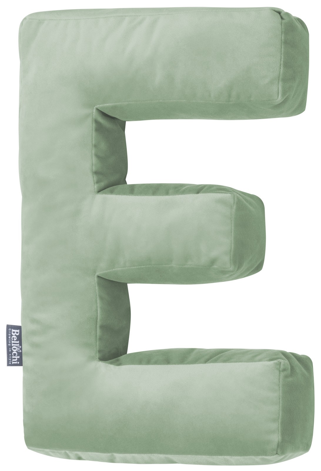 Decorative pillow in the shape of a letter ‘E’, olive