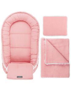 baby nest set 100x60 cm Cuddly Muslin Pink baby shower set with multifunctional wrap
