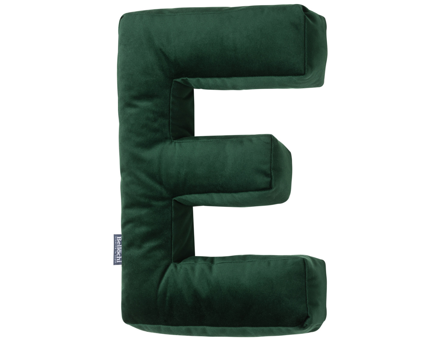 Decorative pillow in the shape of a letter ‘E’, green