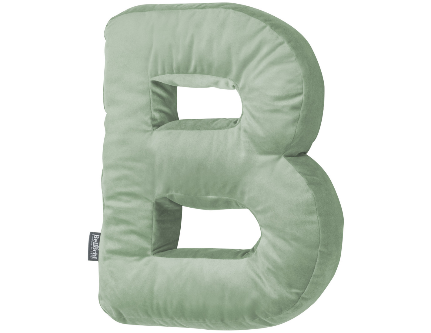 Decorative pillow in the shape of a letter ‘B’, olive