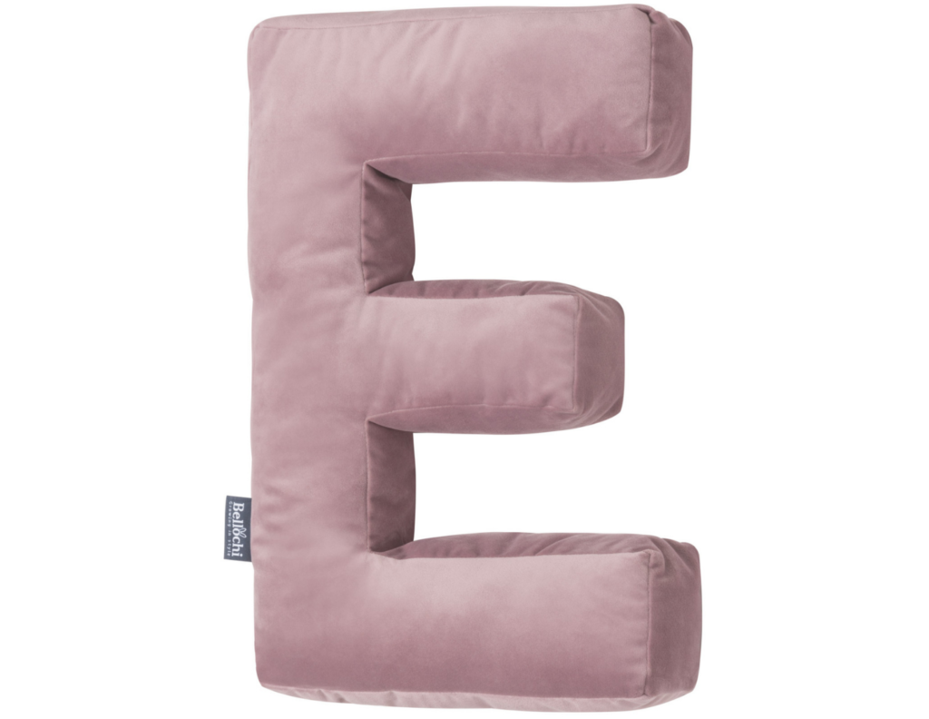 Decorative pillow in the shape of a letter  'E', pink