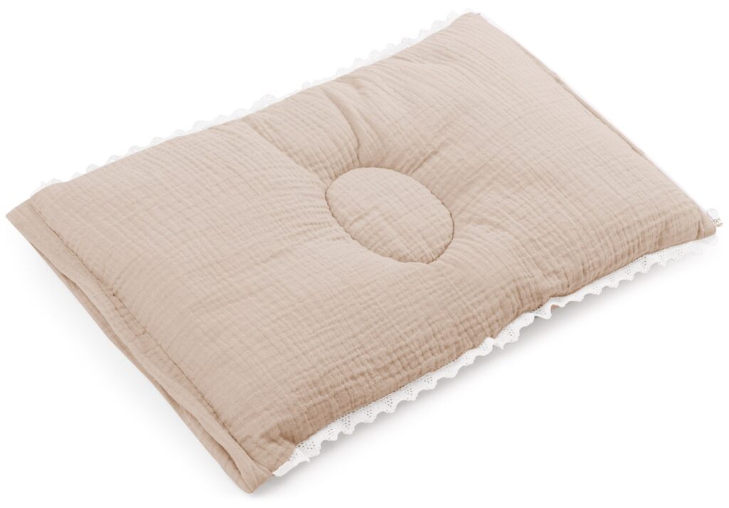 Baby nest 3 piece set Cuddly Muslin Beige with decorative wrap: pillow & arm pillow