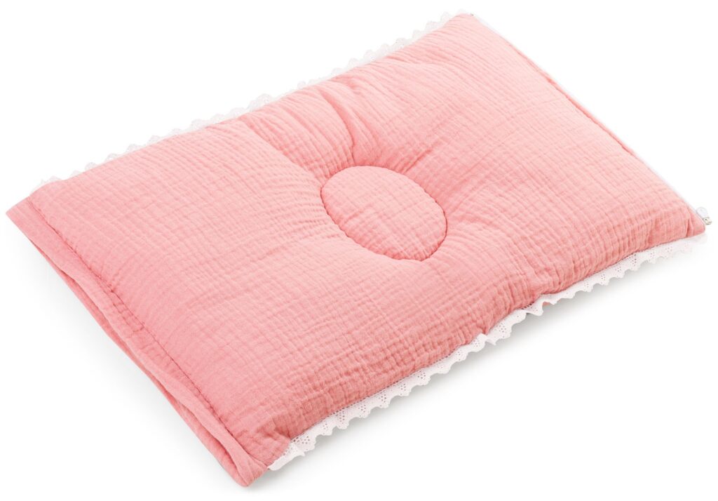 Baby nest 3 piece set Cuddly Muslin Pink with decorative wrap: pillow & arm pillow