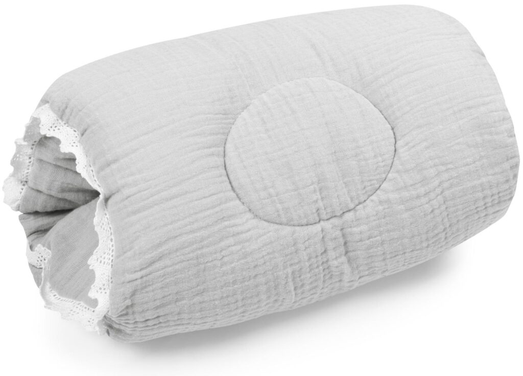 Baby nest 3 piece set Cuddly Muslin Grey with decorative wrap: pillow & arm pillow