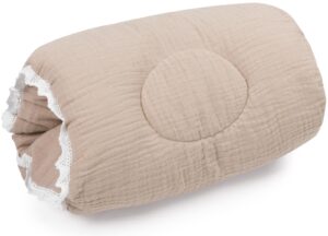 Baby nest 3 piece set Cuddly Muslin Beige with decorative wrap: pillow & arm pillow