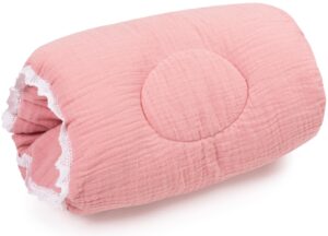 Baby nest 3 piece set Cuddly Muslin Pink with decorative wrap: pillow & arm pillow