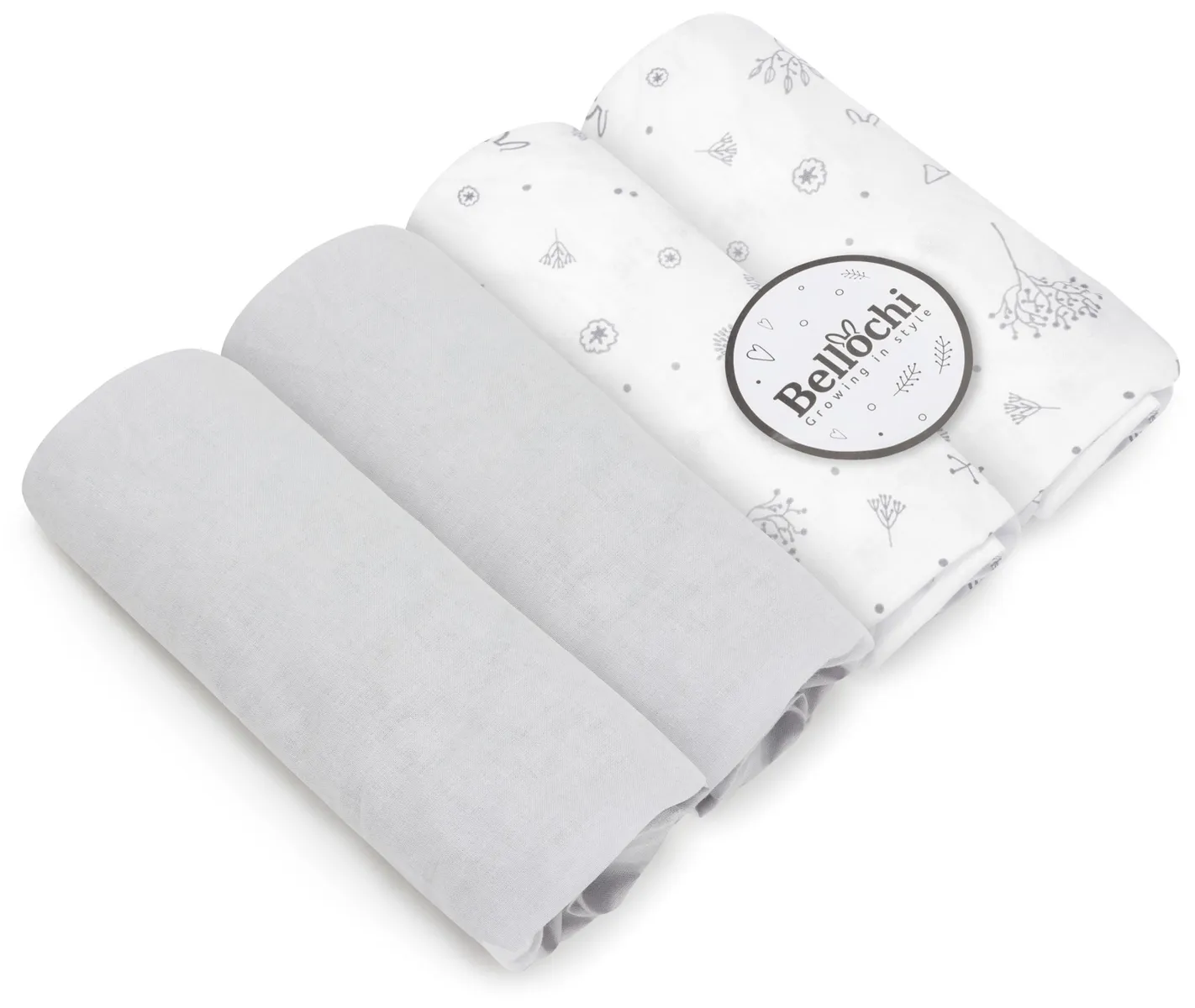 Twin 4 pack carrycot fitted sheets Twinux 70×25 cm, gray and white with ornaments