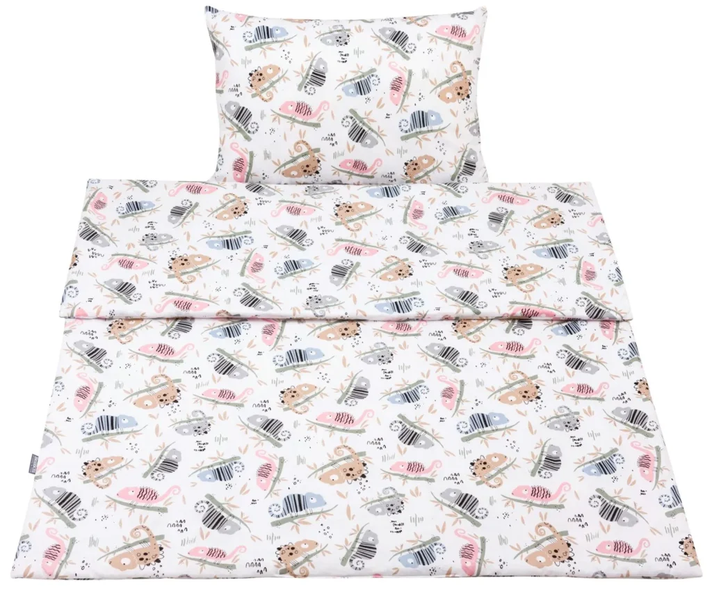 Cotton Toddler bedding 2 pc set with filling kid duvet 135x100 cm and pillow 60x40 cm chameleon habits