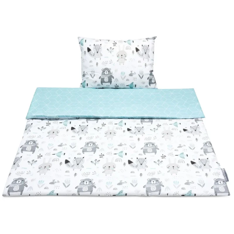 Cotton Toddler bedding 2 pc set, kid duvet cover 135x100 cm and pillowcase 60x40 cm animaland