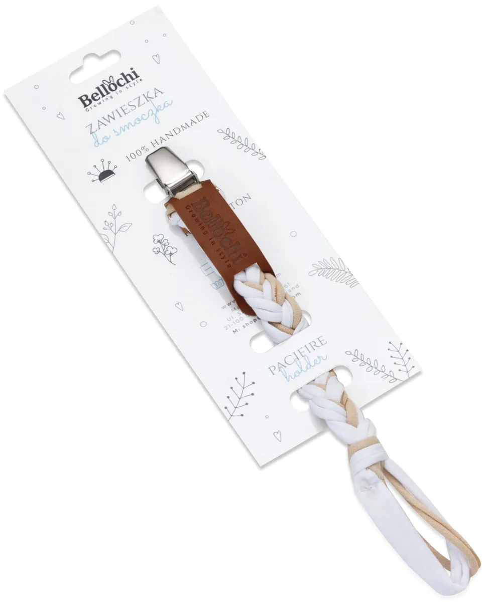 Pacifier holder cotton beige and white