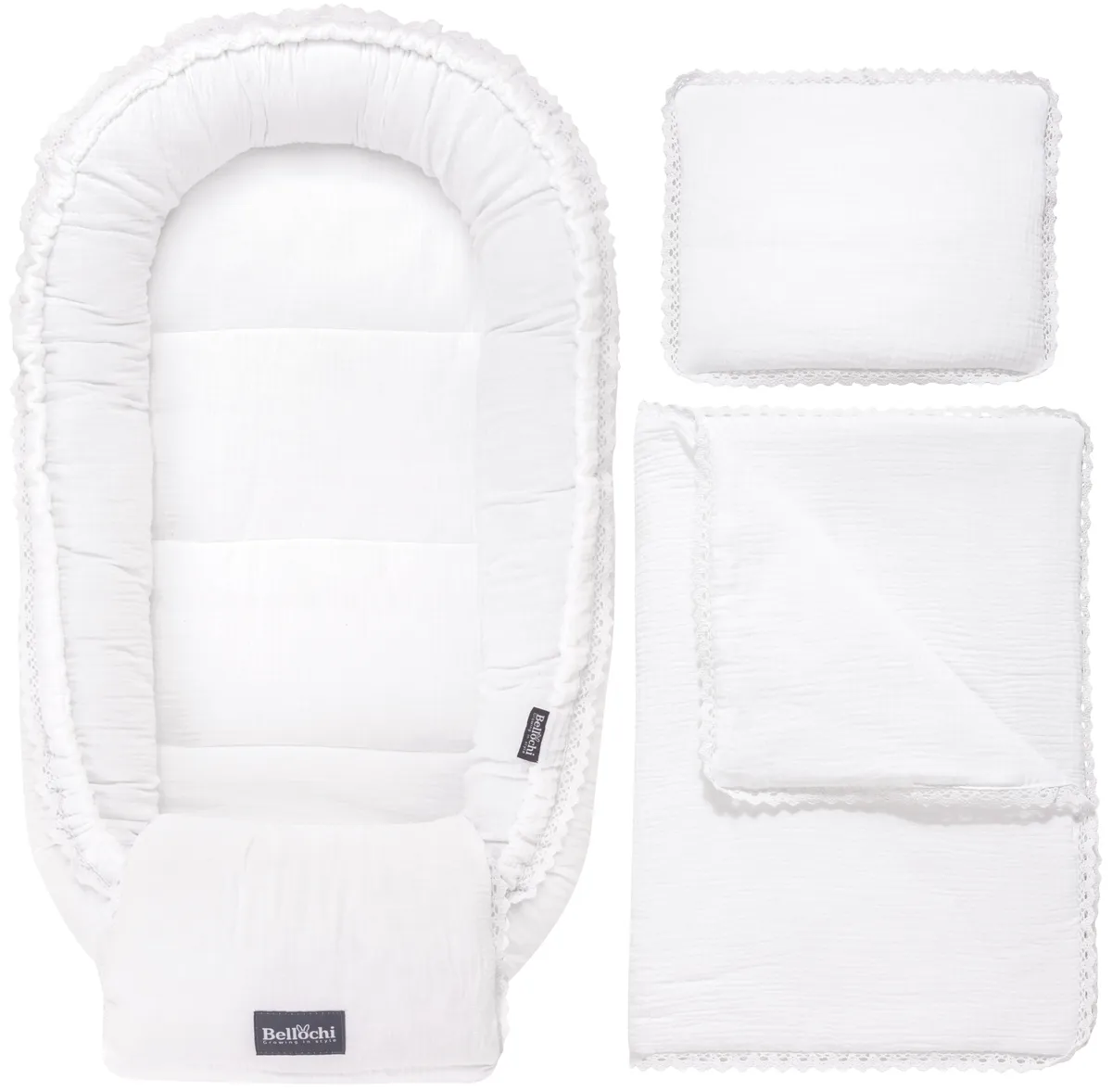 baby nest 100×60 cm Cuddly Muslin White baby shower set