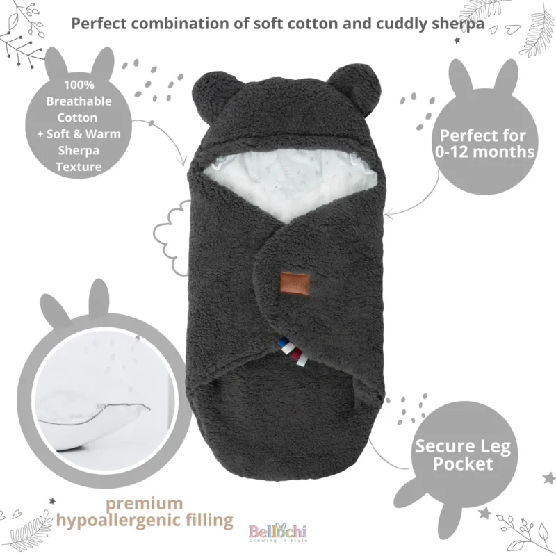 Baby car seat blanket 90x90 cm Teddy Bear - Gray