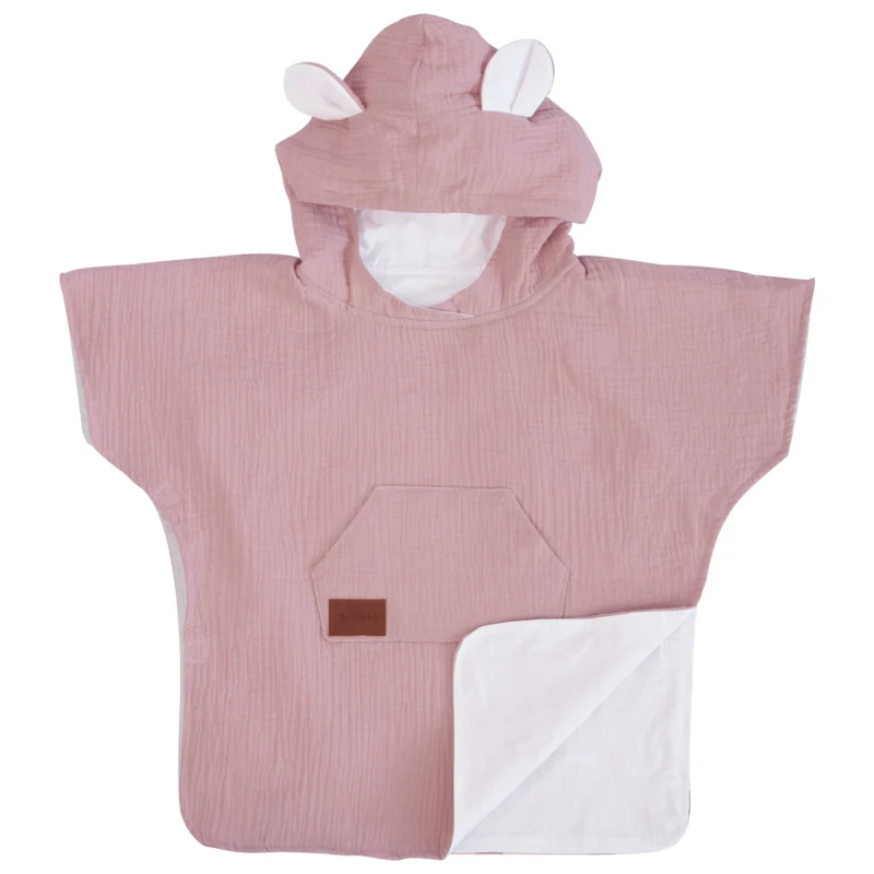 Kids Muslin Poncho with Hood Pink