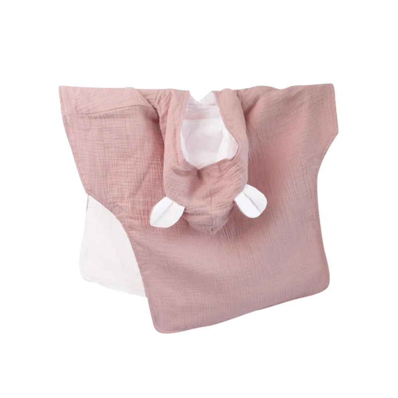 Kids Muslin Poncho with Hood Pink