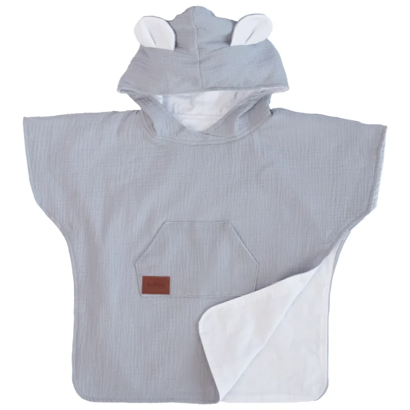Kids Muslin Poncho with Hood Grey