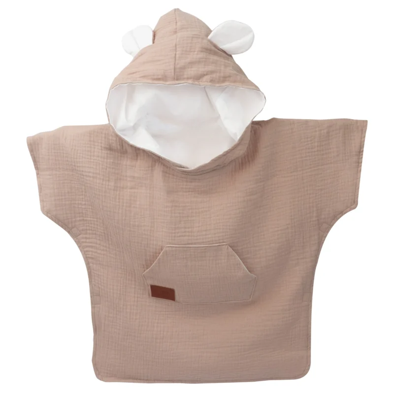 Kids Muslin Poncho with Hood Beige