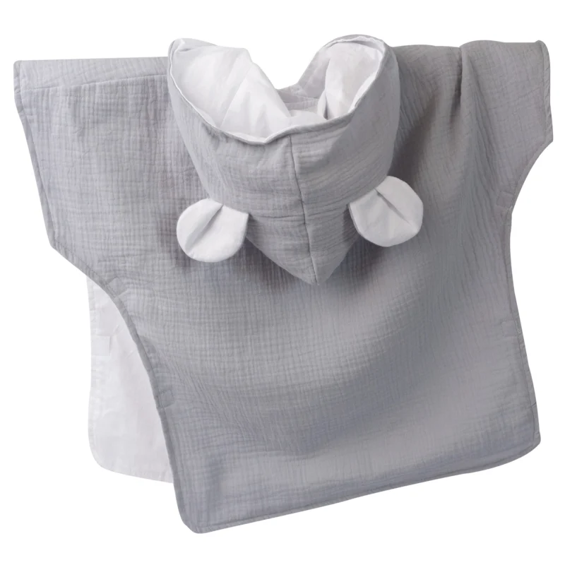 Kids Muslin Poncho with Hood Grey