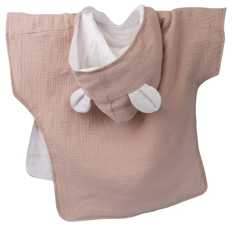 Kids Muslin Poncho with Hood Beige